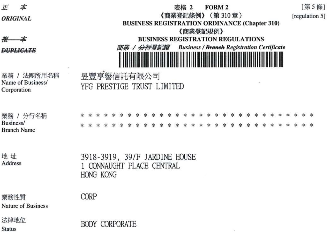 Company licence or registration document